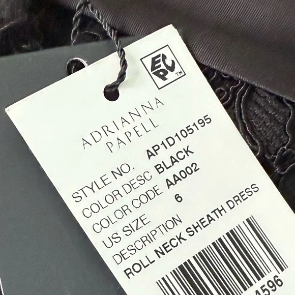 Adrianna Papell Women's Roll Neck Lace Dress With Sheer Elbow Sleeves Black NWT - Picture 7 of 8